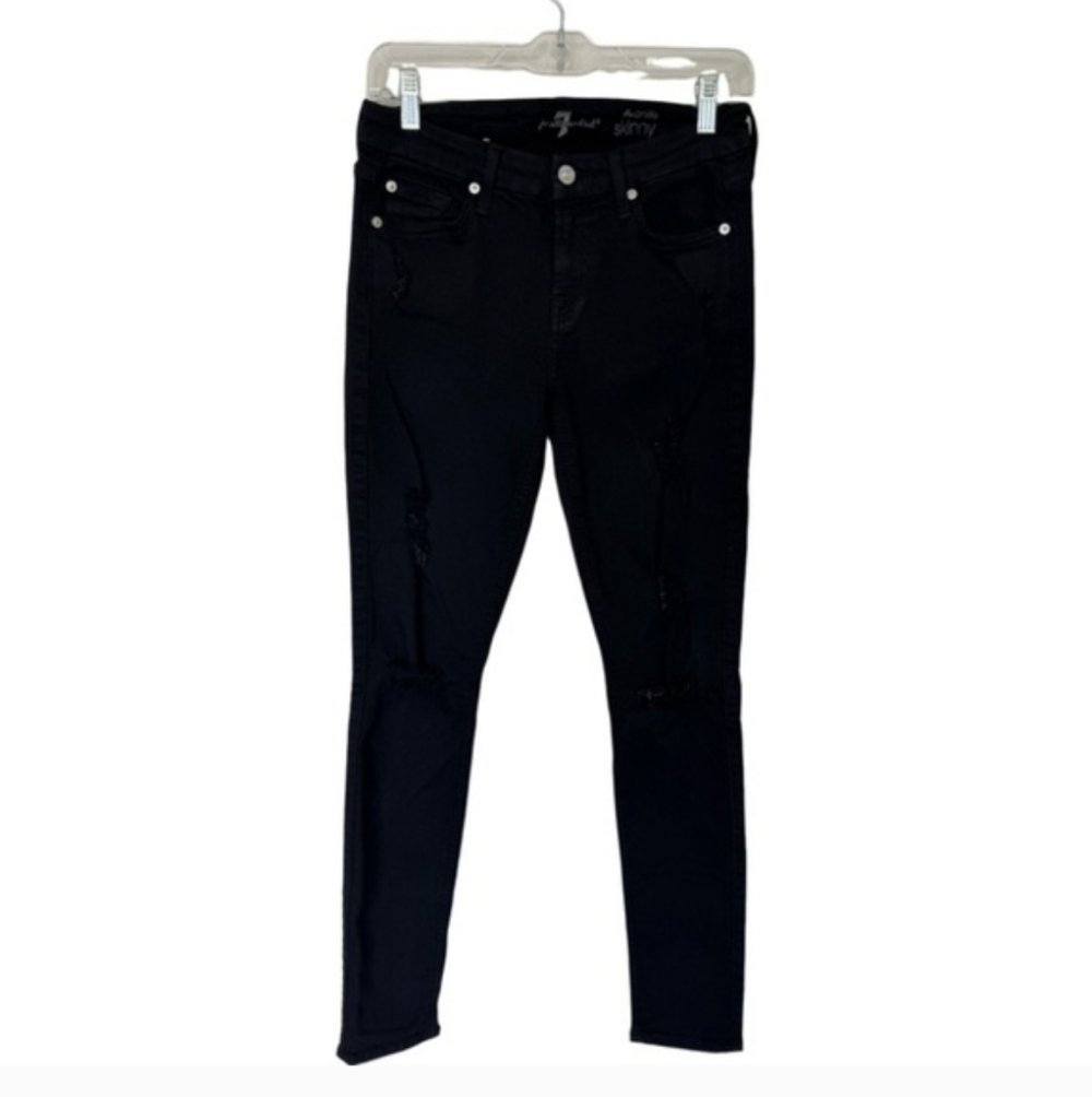 7 For All Mankind Ankle Skinny Jeans Distressed Women’s 26 Stretch Black